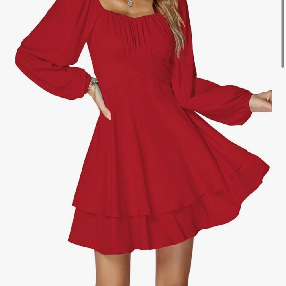 Chic Long Sleeve Red Dress